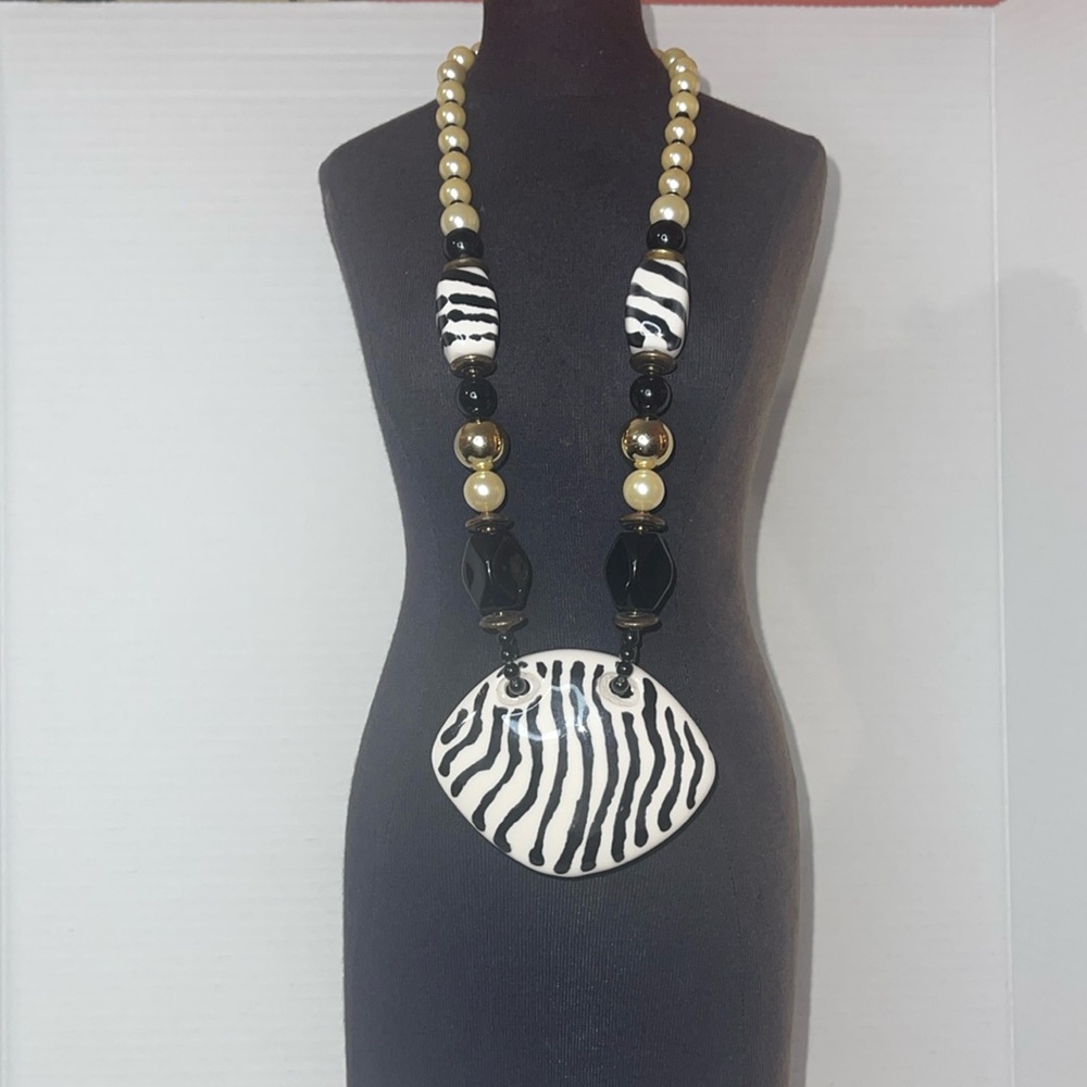 Beautiful zebra print ceramic necklace